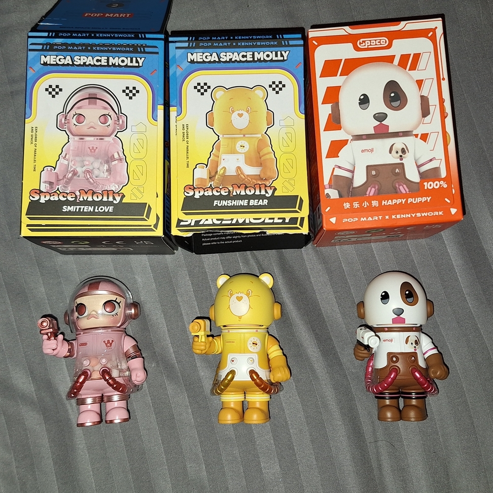 Mega Space Molly 100% Figures-Smitten Love, Funshine Bear, Happy Puppy